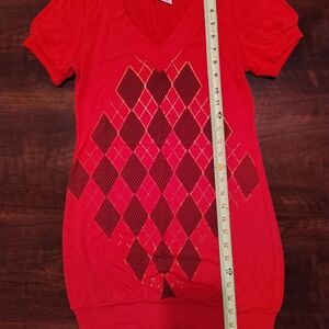 Red Argyle V-Neck Women's Dress